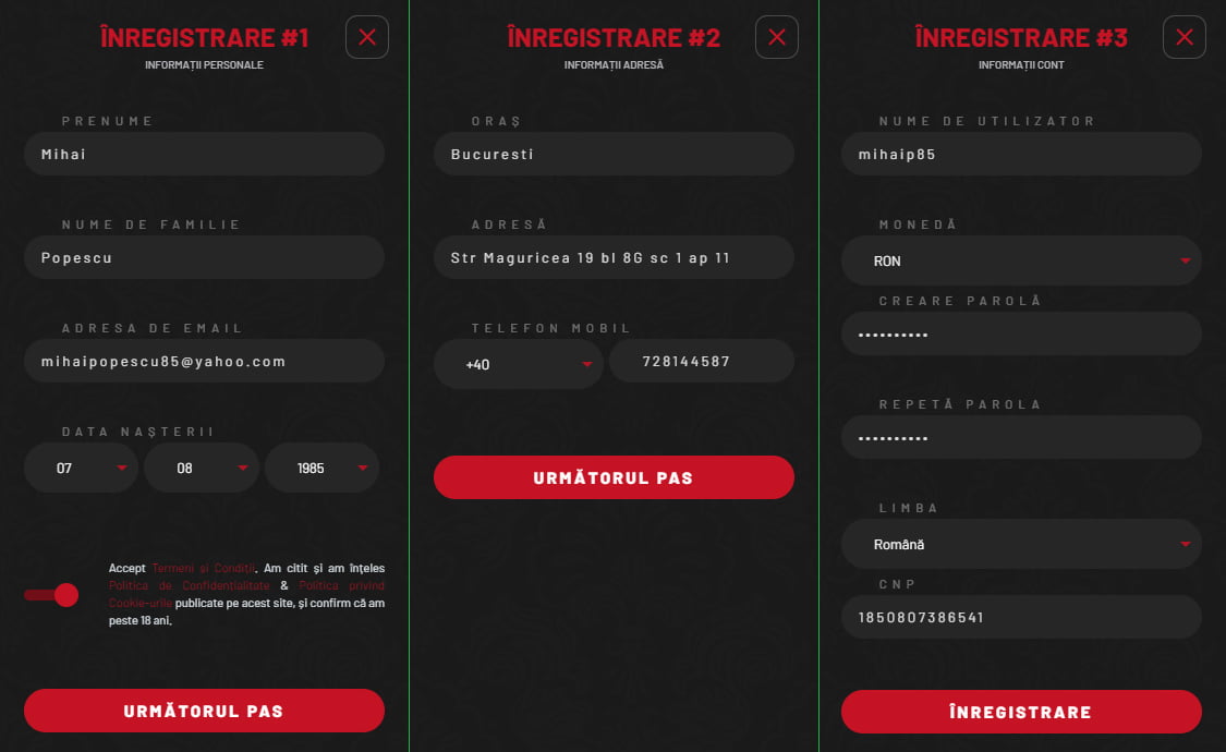 Formular de inregistrare cont nou la Maxbet
