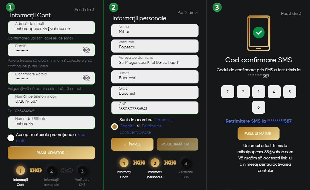 Formular de inregistrare la ContiCazino