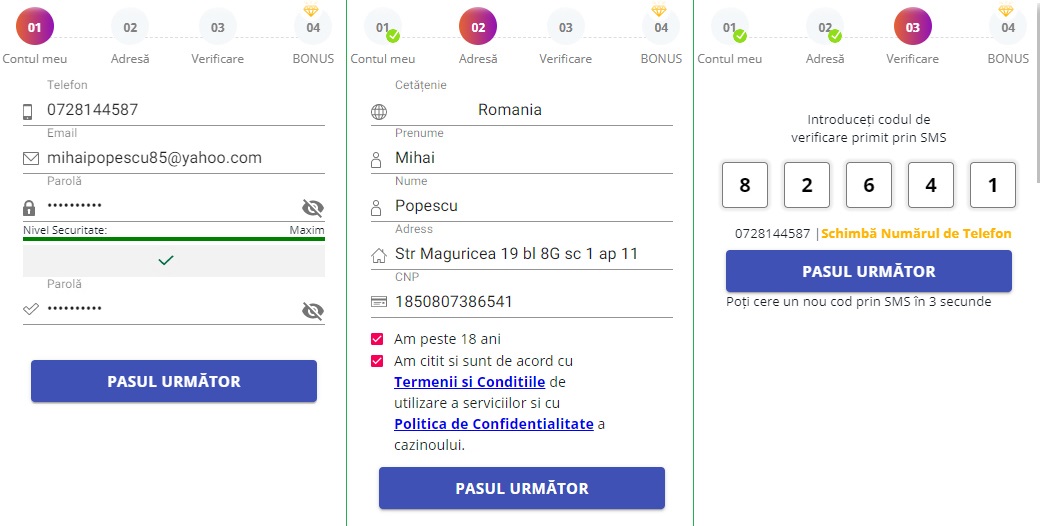 Formular de inregistrare la Winner