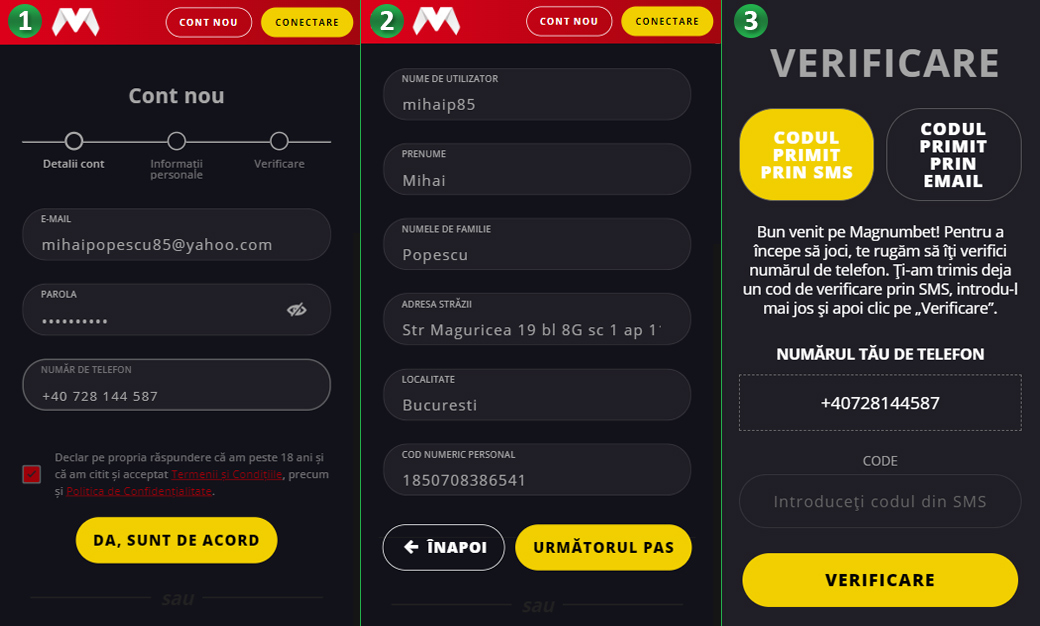 Formular de inregistrare la Magnumbet